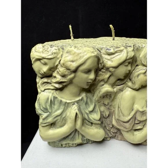 2001 Vintage eDeco Studios Decorative 3-Wick 3D Carved 5 Angels Candle - C103A - Picture 3 of 9